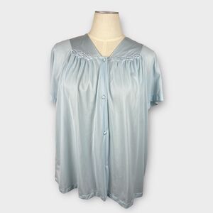Vintage 1960s Blue Vanity Fair Nylon Sleep Shirt Night Shirt Floral Collar XXL